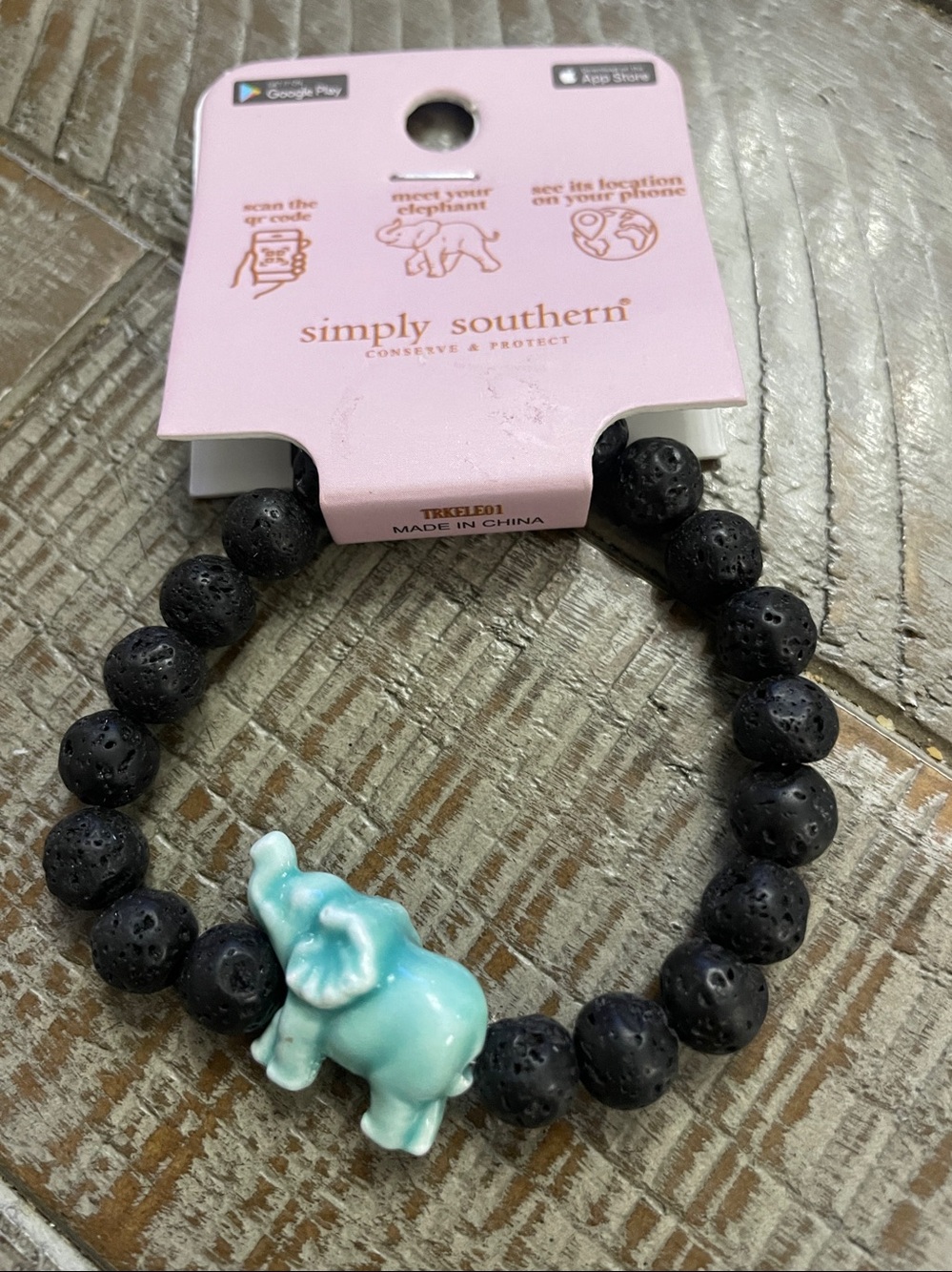 Simply Southern Black Bead Bracelet with Aqua Elephant Charm